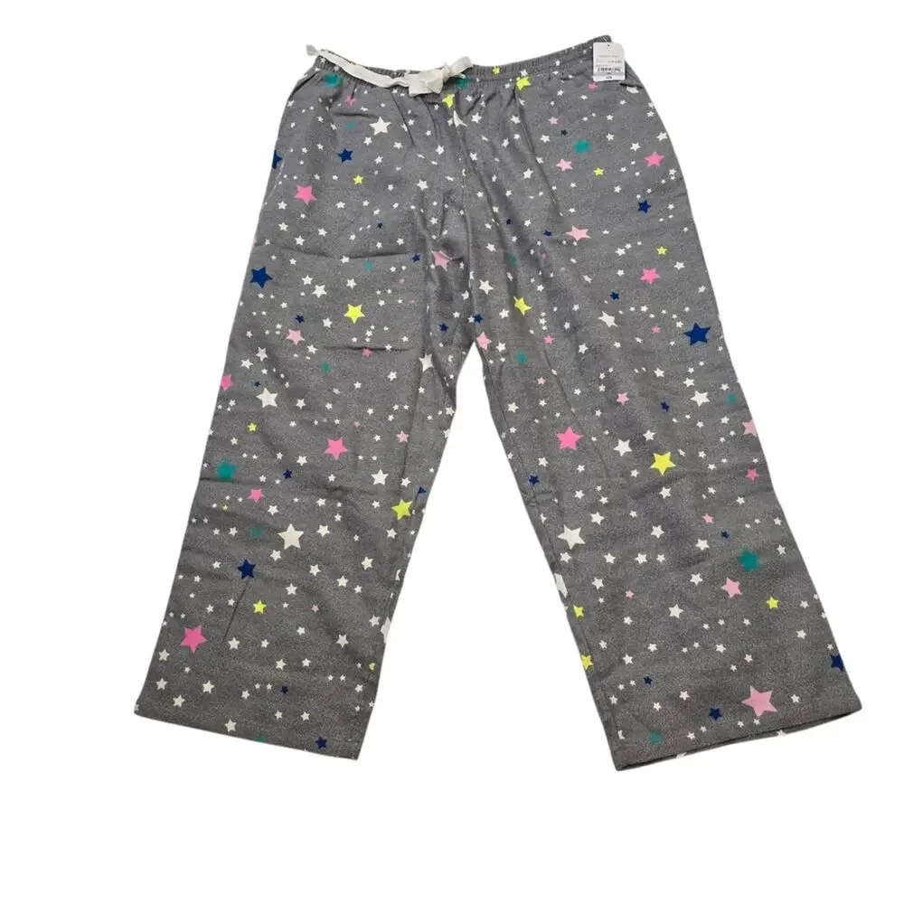 Sleep Chic Flannel Gray Stars Pajama Pants Loungewear Drawstring Cozy Cotton XLP